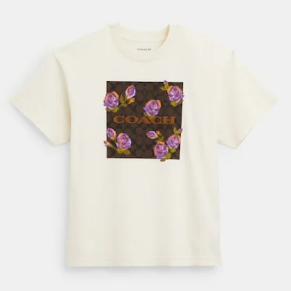Coach Garment Dye Floral Skater T Shirt Large Purple Floral - Picture 1 of 3